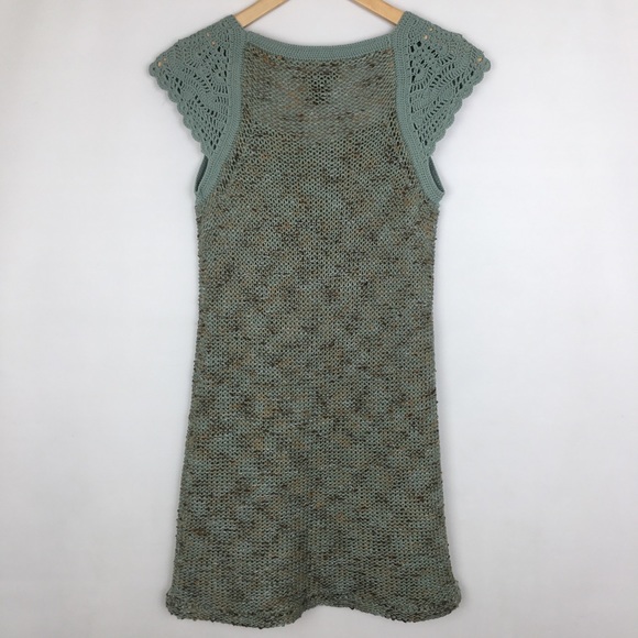 BCBGMaxAzaria Crochet Tunic Dress Mini Dress Green Knit Cap Sleeves - Picture 8 of 8